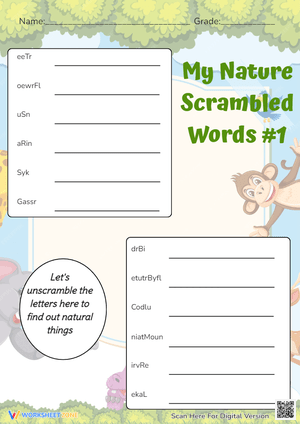 Nature Scramble: Unscramble Words about Trees, Sun & More!