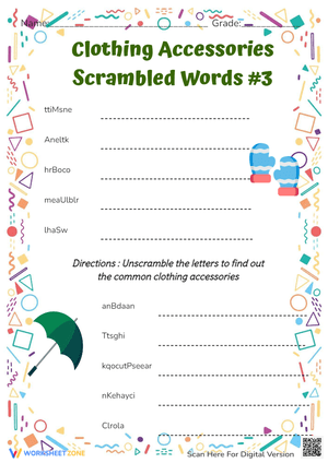 Clothing Accessories Scrambled Words #3