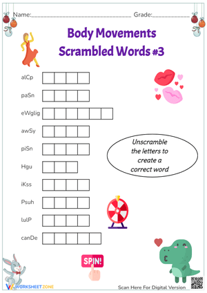 Body Movements Scramble #3 - Unscramble the Action Words!