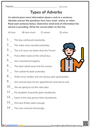 Types of Adverbs Grammar Worksheet