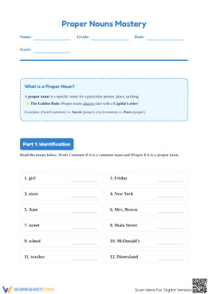 Proper Nouns Worksheet | Grade 2 ELA Printable