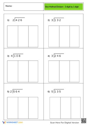 Box Method Division - 3 Digit by 1 Digit Worksheet