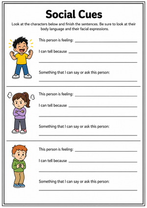 Printable Social Cues Worksheet | Grade 3 SEL