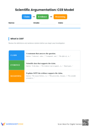 Claim, Evidence, Reasoning Worksheet - Scientific Method Practice