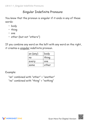 Singular Indefinite Pronouns Grammar Practice - Fill In The Blank
