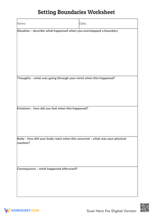 Setting Boundaries Reflection Worksheet - Teens & Adults