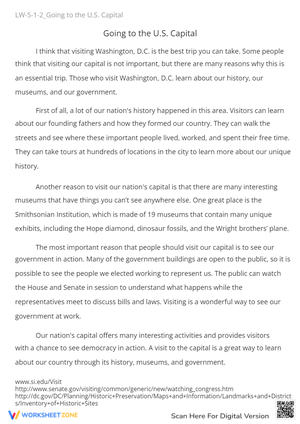 U.S. Capital Informational Worksheet - Washington D.C. Visit Guide