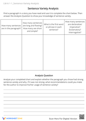 Sentence Variety Analysis Worksheet: Improve Writing Skills