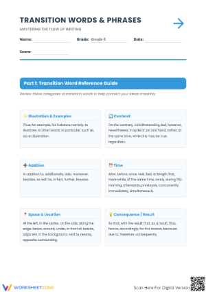 Transition Words Worksheet | Grade 6 Essential Guide