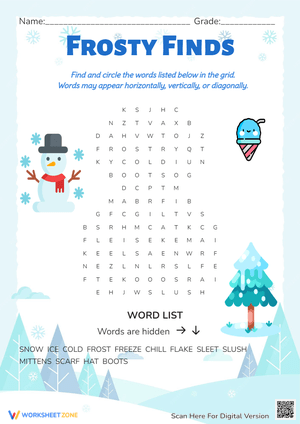Frosty Finds Winter Word Search - Fun Seasonal Vocabulary Puzzle