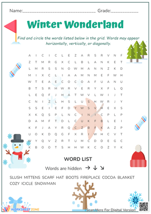Winter Wonderland Word Search - Grades 1-3 Fun Winter Vocabulary