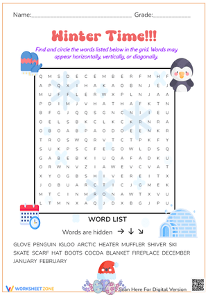 Winter Word Search Puzzle - Find Snowy Words & Winter Fun!
