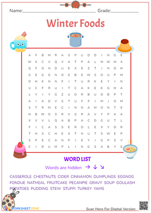 Winter Foods Word Search - Fun Holiday Food Puzzle