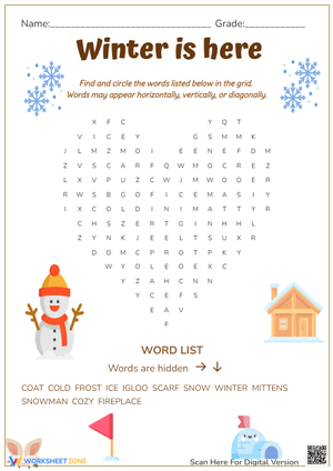 Winter Word Search Puzzle - Snowy Fun for Grades 1-3