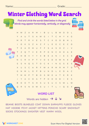 Winter Clothes Word Search - Find Beanie, Scarf & More!