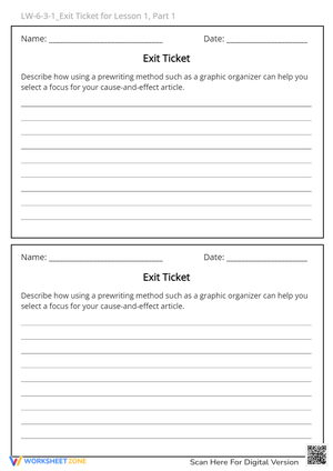 Cause & Effect Essay Exit Ticket: Prewriting with Graphic Organizers