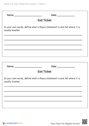 Thesis Statement Exit Ticket - Define & Locate (Grades 6-12)