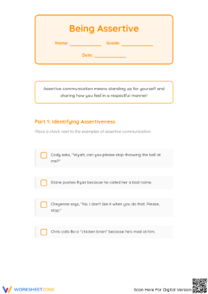 Assertive Communication Scenarios - Social Skills Worksheet