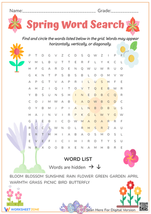 Spring Word Search Puzzle - Find Hidden Bloom & Blossom Words!
