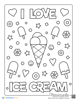 I Love Ice Cream: Summer Coloring Page Fun