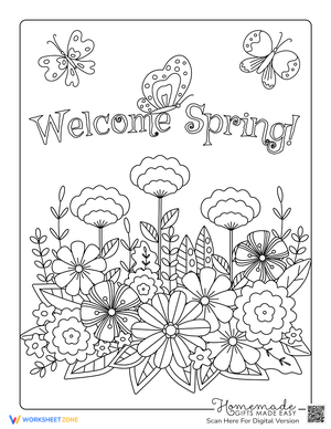 Detailed Spring Flowers and Butterflies Coloring Page