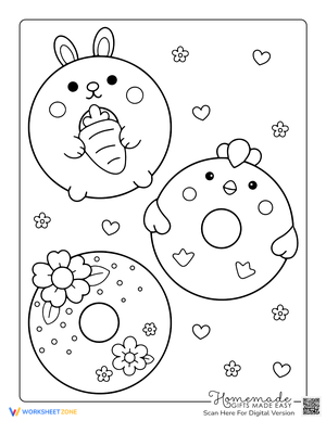 Cute Easter Donuts Coloring Page for Kids