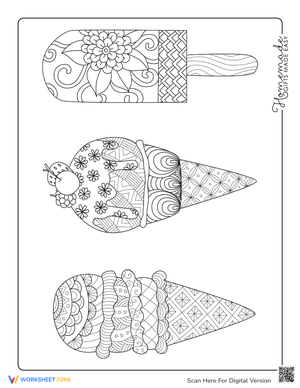 Ice Creams Doodle: Summer Coloring Page