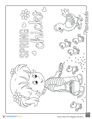 Girl Feeding Chickens: Farm Coloring Fun