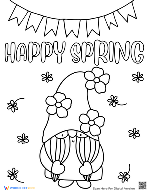 Happy Spring Gnome Coloring Page for Kids