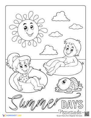 Children Tube Float Sea: Summer Coloring Fun