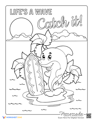 Surfing Dolphin: Summer Island Coloring Page