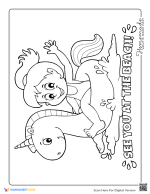 Girl Unicorn Tube: Summer Coloring Page Fun