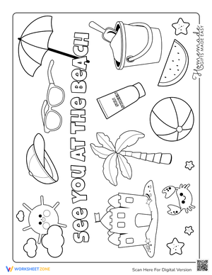 Beach Items Summer Coloring Page