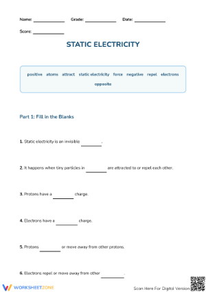 Learn About Static Electricity – Fill in the Blanks Activity