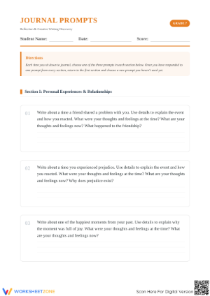 Grade 7 Journal Prompts — Printable No-Prep Worksheet