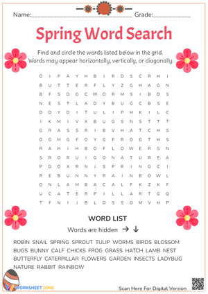 Educational Word Search: Spring Theme