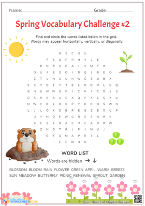Spring Vocabulary Challenge Worksheet