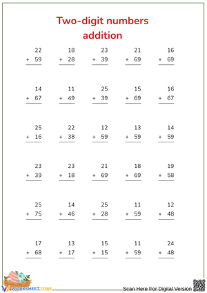 Printable Double-Digit Addition Worksheet for Grade 2