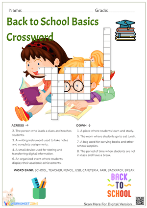 Back to School Basics Crossword