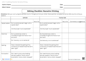 Narrative Writing Editing Checklist - Self & Partner Review