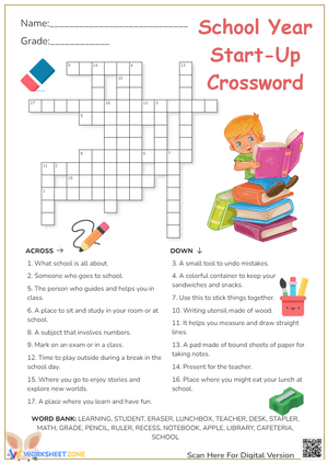 Back to School Crossword | Grade 2 Printable Worksheet