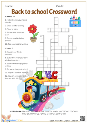 BACK TO SCHOOL CROSSWORD