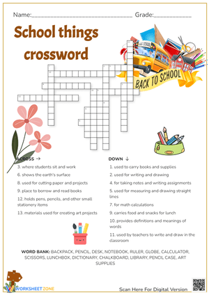School things crossword