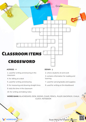 Classroom Items Crossword