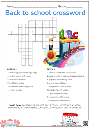 Back to School Crossword 