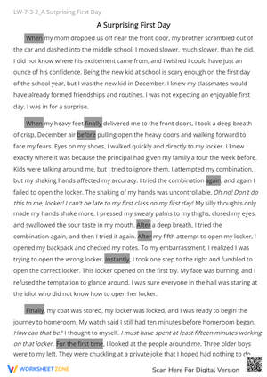 A Surprising First Day Reading Comprehension