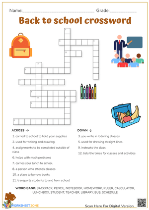 Back to School Crossword 