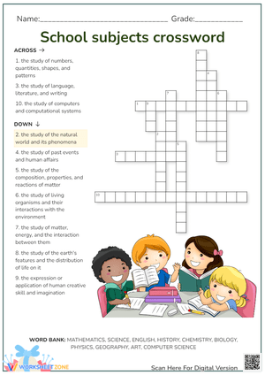 School Subject Crossword 