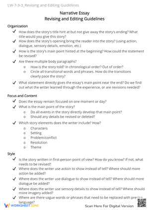 Narrative Essay Revision Checklist - Editing & Writing Guide