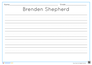 Name Tracing Practice Worksheet: Brenden Shepherd